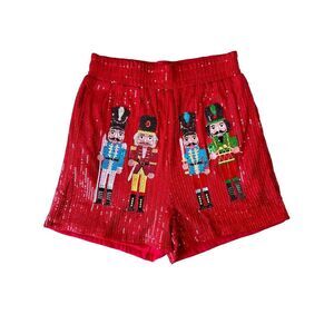 Why Dress Red Sparkly Sequin Nutcracker Lined Christmas‎ Shorts Women's Sz Small